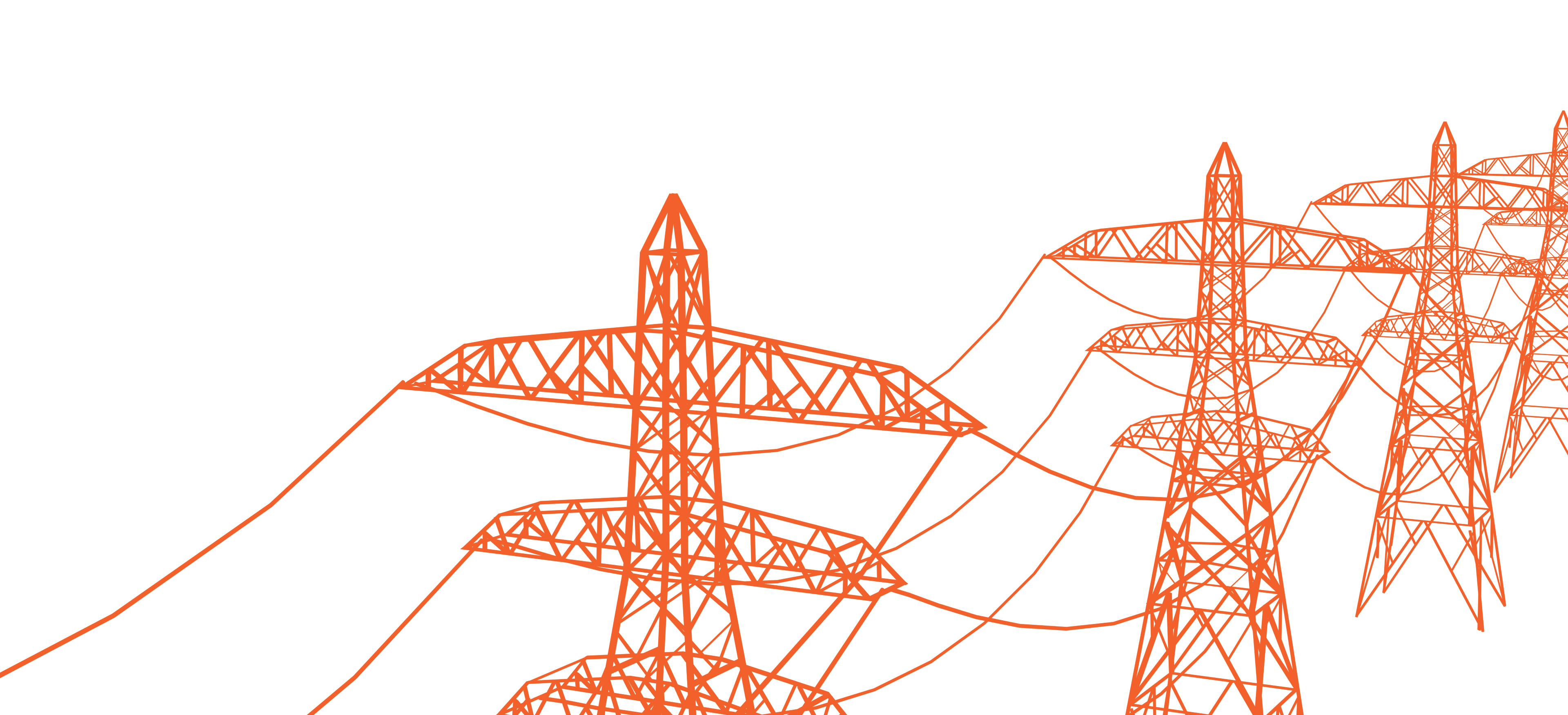 Orange wireframe of a powerline